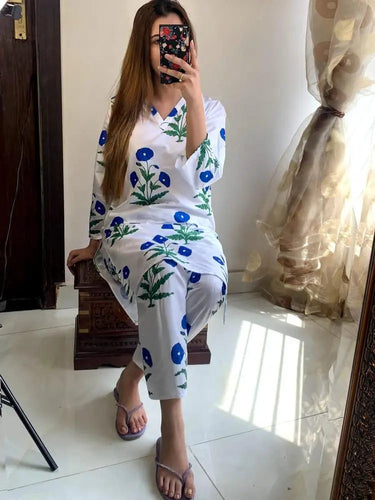 2 Pcs Women's Printed Stitched Suit Shirt & Trouser Hype Hem