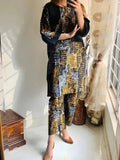 2 Pcs Women's Stitched Printed Linen Shirt and Trouser Hype Hem
