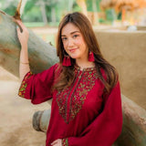 2Pcs Women's Stitch Embroidered Suit Hype Hem