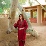 2Pcs Women's Stitch Embroidered Suit Hype Hem