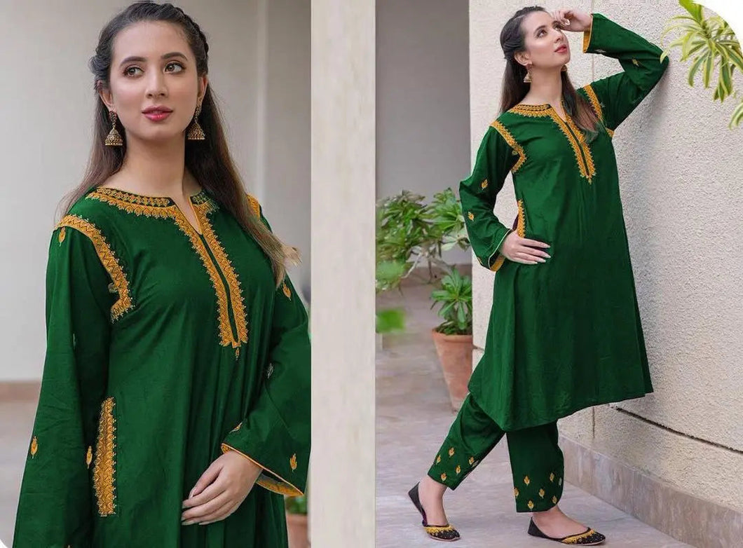 2Pcs Women's Stitched Embroidered Suit Hype Hem