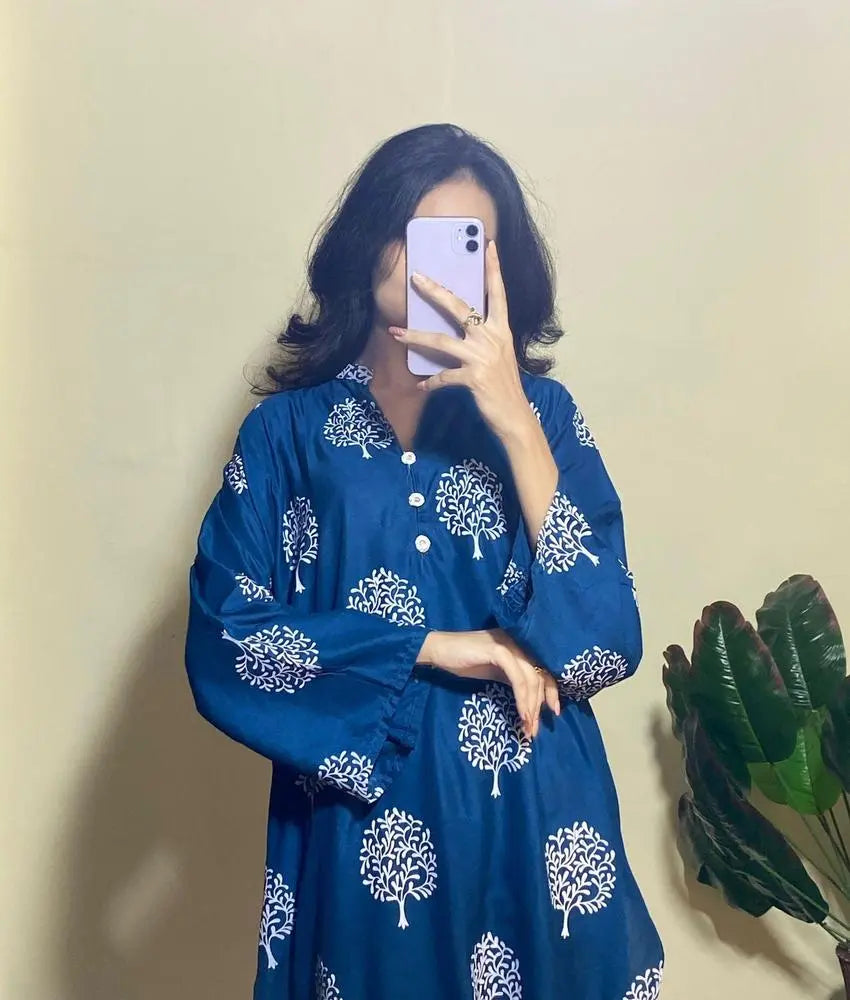 2Pcs Women's Stitched Printed Suit Hype Hem