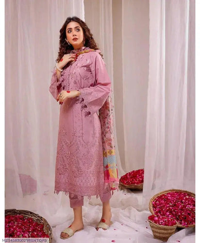 3Pcs Women's Unstitched Chikankari Embroidered Suit Hype Hem