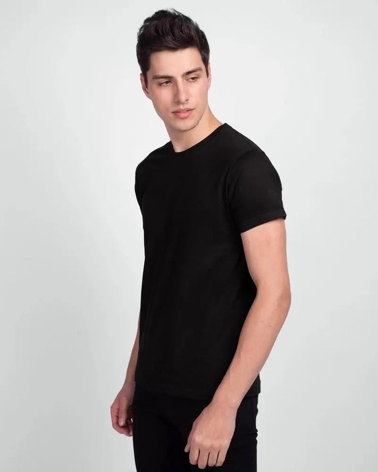 Man's Basic Black Plain T-Shirts Hype Hem