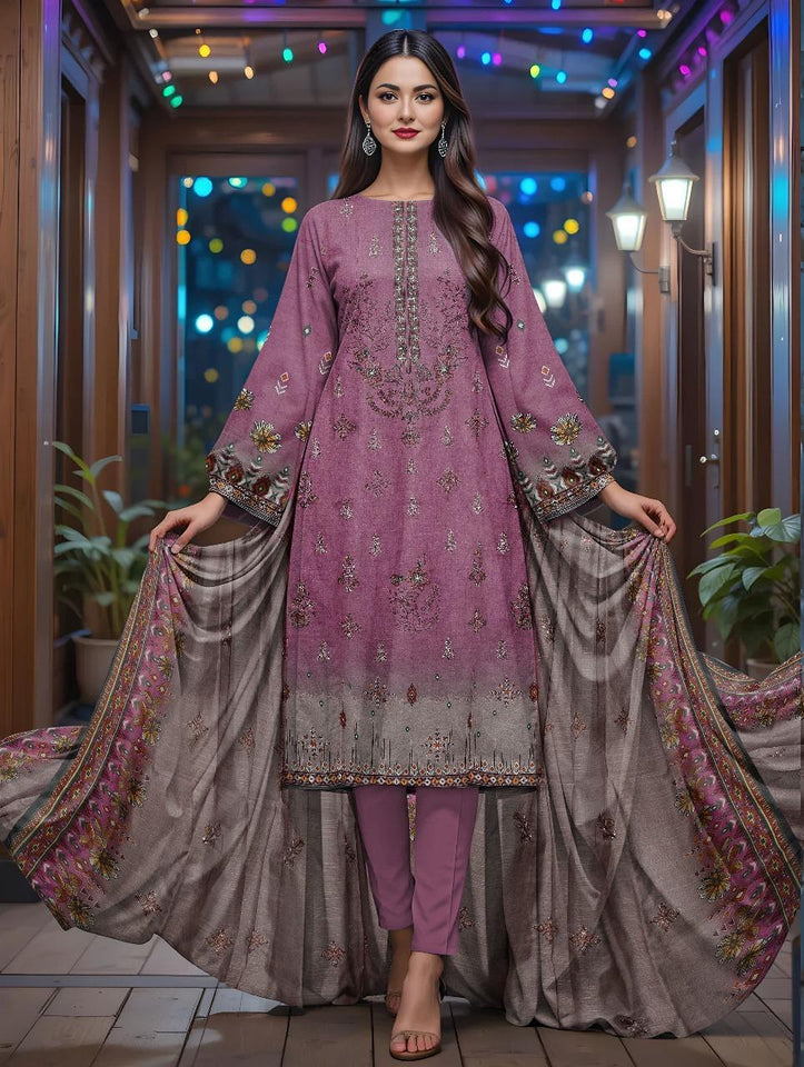 3Pcs Women's Unstitched Printed Lawn Suit Hype Hem