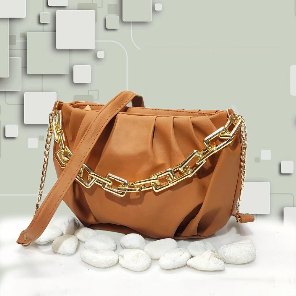 Stylish Leather Hand Bag With Long Chain