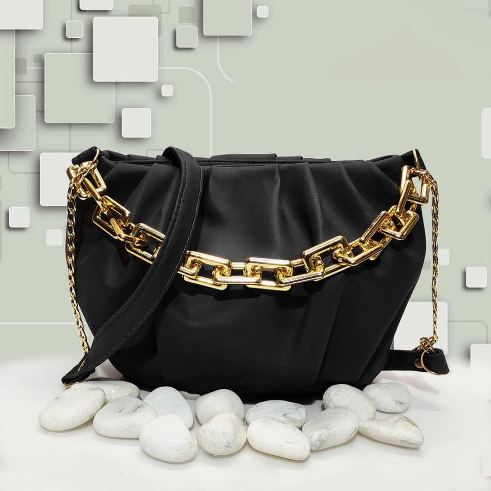 Stylish Leather Hand Bag With Long Chain