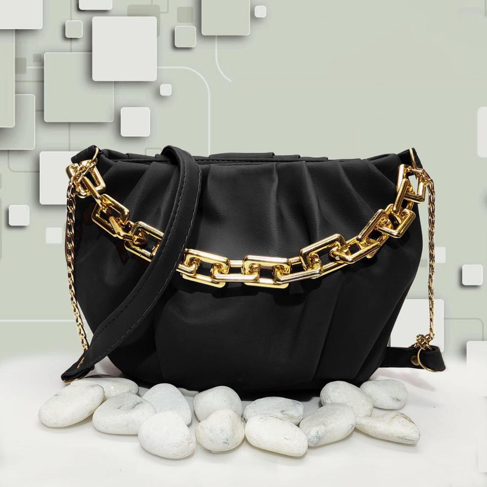 Stylish Leather Hand Bag With Long Chain