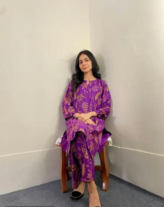 Women's Stitched Linen Printed Shirt and Trouser Set - 2 Pcs