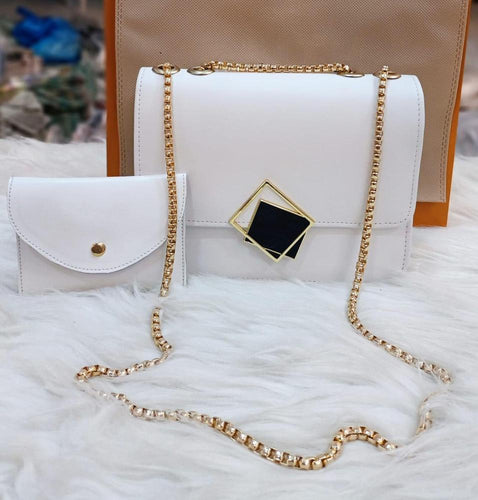 2 Pcs Leather Hand Bag With Long Golden Chain