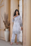 Stylish Block Printed Linen Shirt & Trouser Set - 2 Pcs