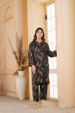 Stylish Women's Stitched Black Linen Shirt & Trouser Set - 2 Pcs