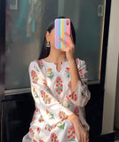 2 Pcs Women's Stitched Linen Printed Shirt And Trouser