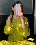 2 Pcs Women's Stitched Linen Printed Shirt&Trouser