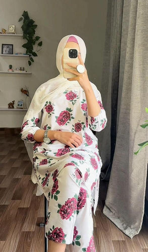 2 Pcs Women's Stitched Linen Embroidered Shirt & Trouser