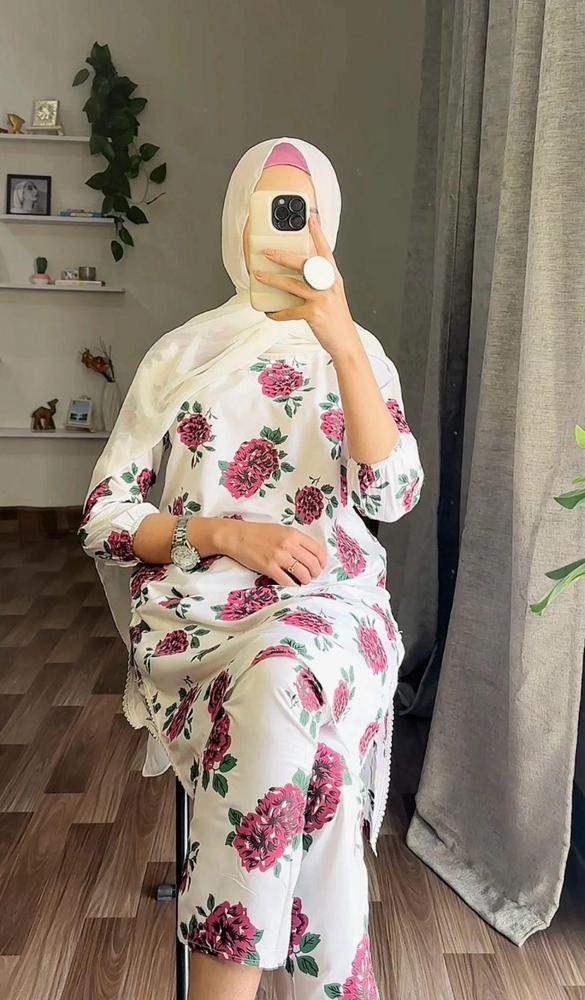 2 Pcs Women's Stitched Linen Embroidered Shirt & Trouser