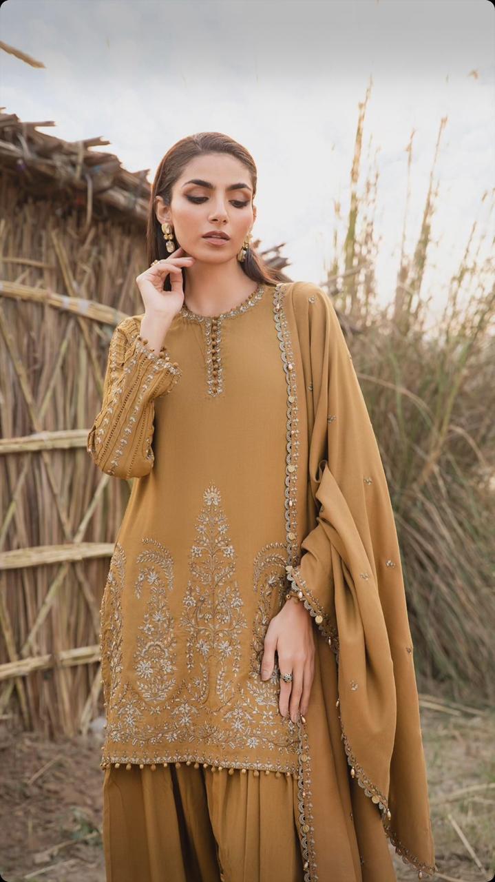 3 Pcs Women's Unstitched Embroidered Suit