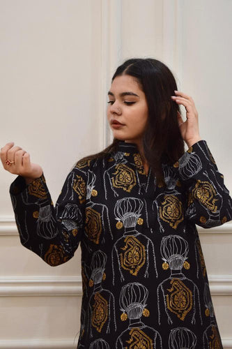 2 Pcs Women's Stitched Linen Printed Shirt & Trouser