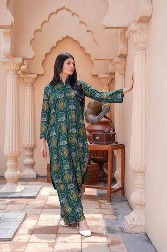 2 Pcs Women's Stitched Linen Printed Shirt & Trouser