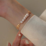 Stylish Leaf Pearl Gold Bracelet For Girls