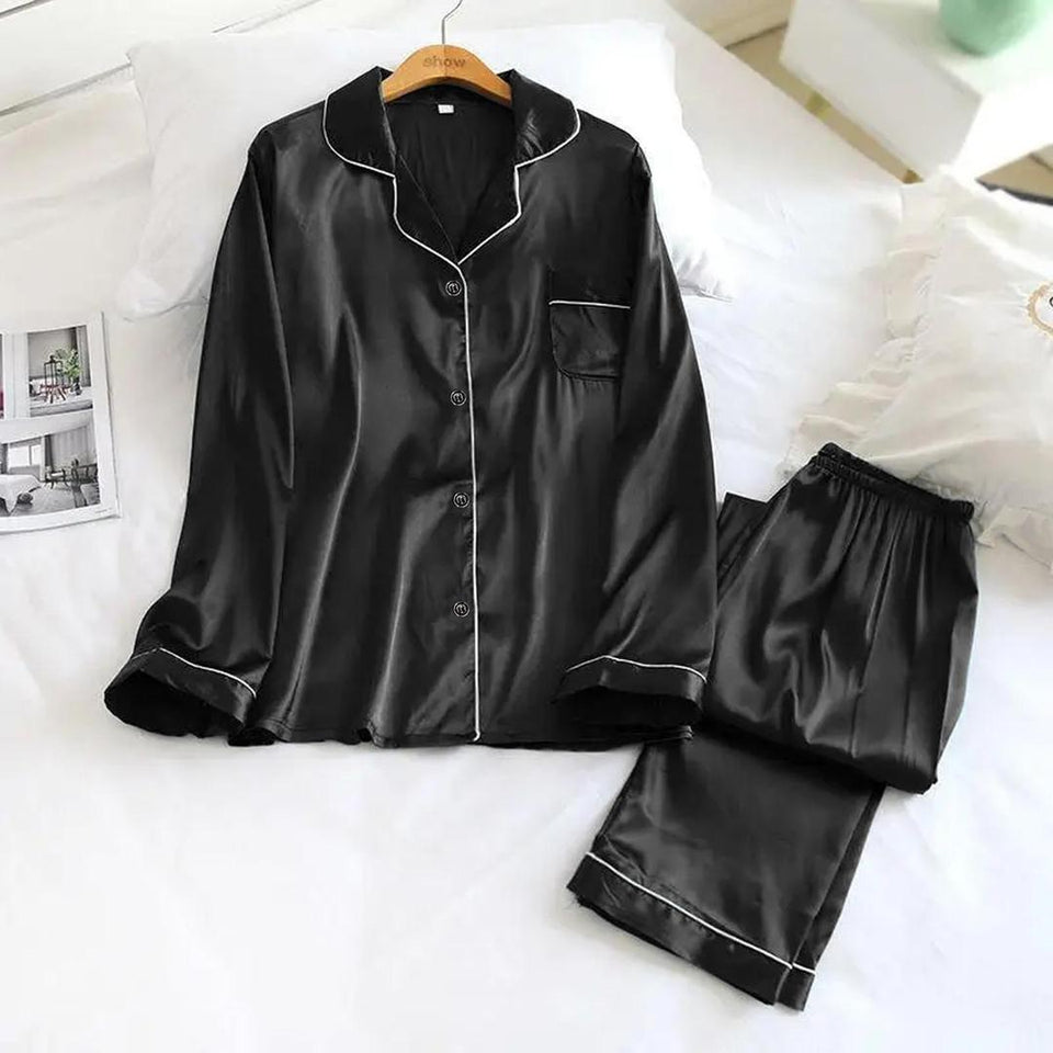2 Pcs Women's Stitched Silk Plain Night Suit