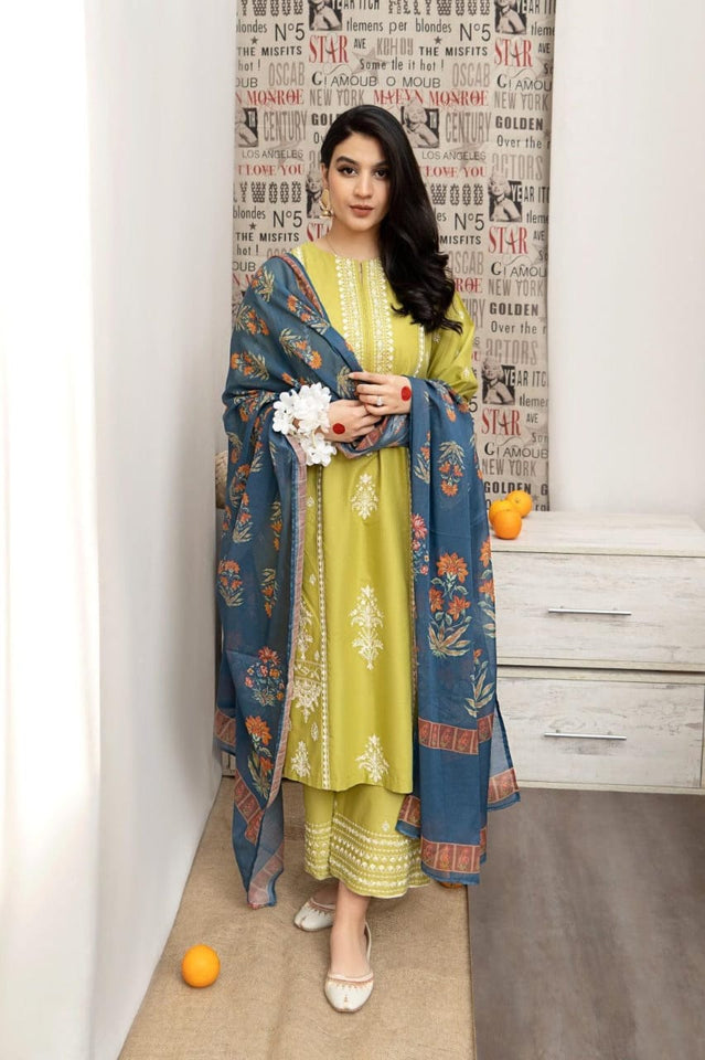 3Pcs Women's Unstitched Embroidered Lawn Suit Hype Hem