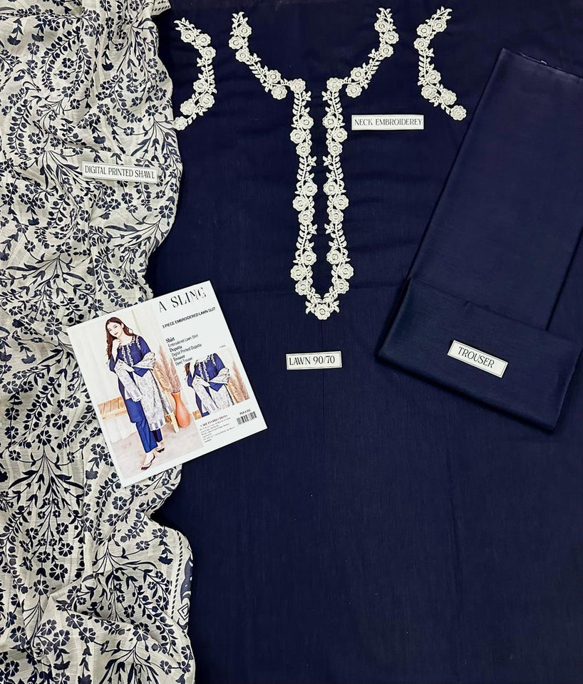 3Pcs Women's Unstitched Embroidered Lawn Suit Hype Hem