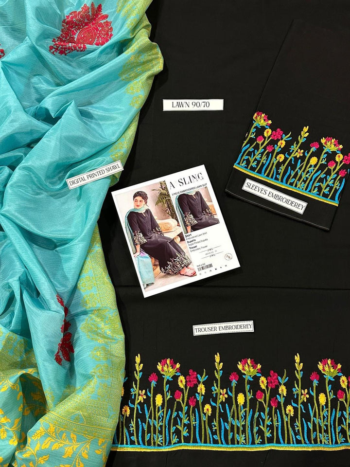 3Pcs Women's Unstitched Embroidered Lawn Suit Hype Hem