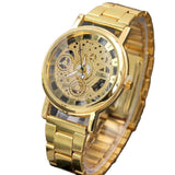 Men's Gold Stainless Steel Hand-Winding Mechanical Watch - 1 Pc