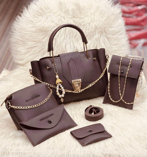 Stylish Girl's Leather Hand Bag Set - 5 Pcs