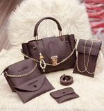 Stylish Girl's Leather Hand Bag Set - 5 Pcs