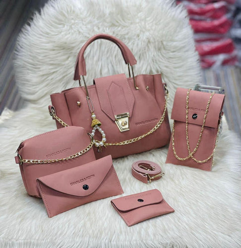 Stylish Girl's Leather Hand Bag Set - 5 Pcs