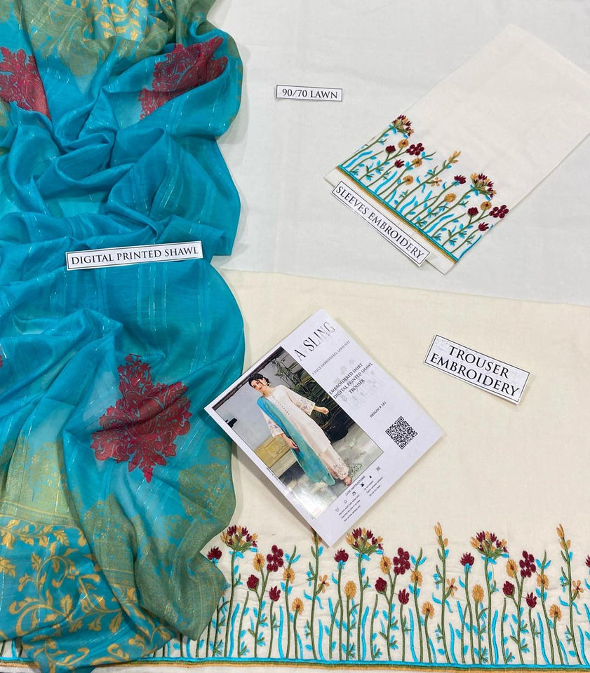 3 Pcs Women's Unstitched Embroidered Suit