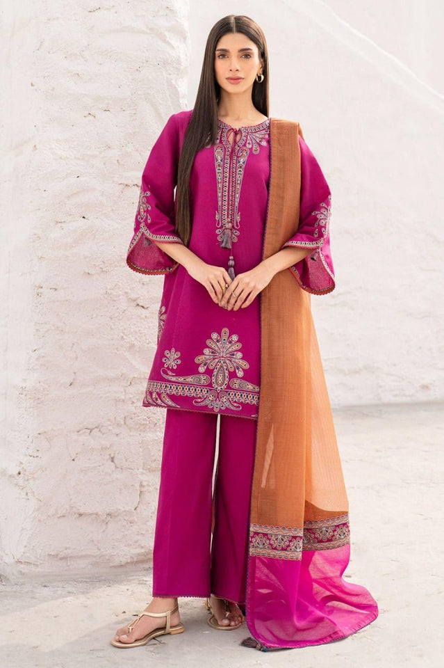 3 Pcs Women's Unstitched Embroidered Suit