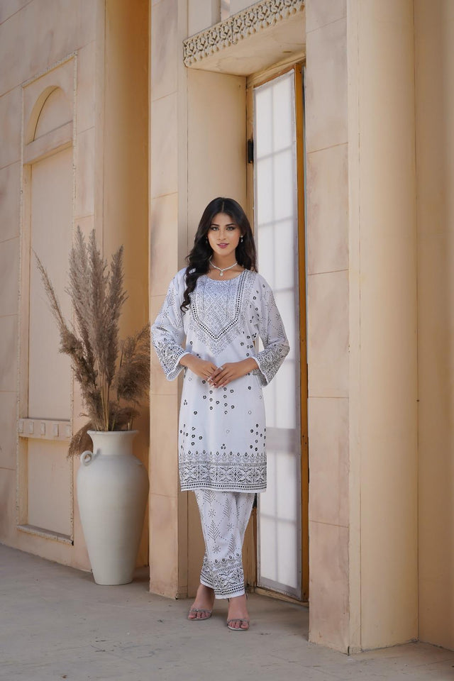 Stylish Block Printed Linen Shirt & Trouser Set - 2 Pcs