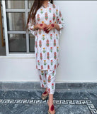 2 Pcs Women's Stitched Linen Printed Shirt And Trouser