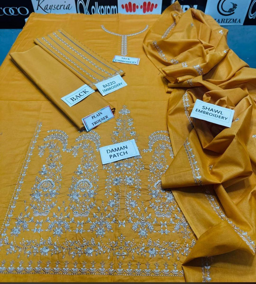 3 Pcs Women's Unstitched Embroidered Suit