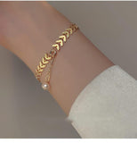 Stylish Leaf Pearl Gold Bracelet For Girls