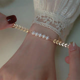 Stylish Leaf Pearl Gold Bracelet For Girls